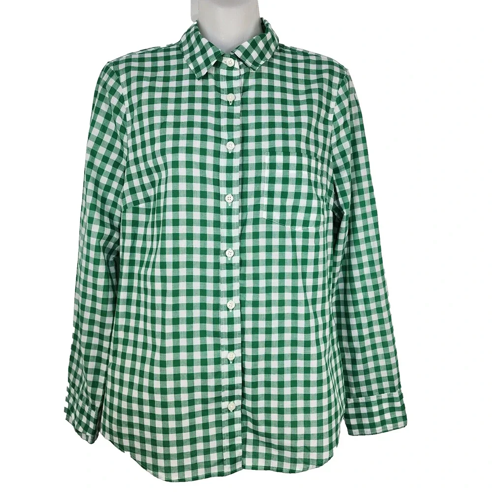 J. Crew Shirt Small Gingham Lightweight Cotton Signature Fit Button Green BZ034